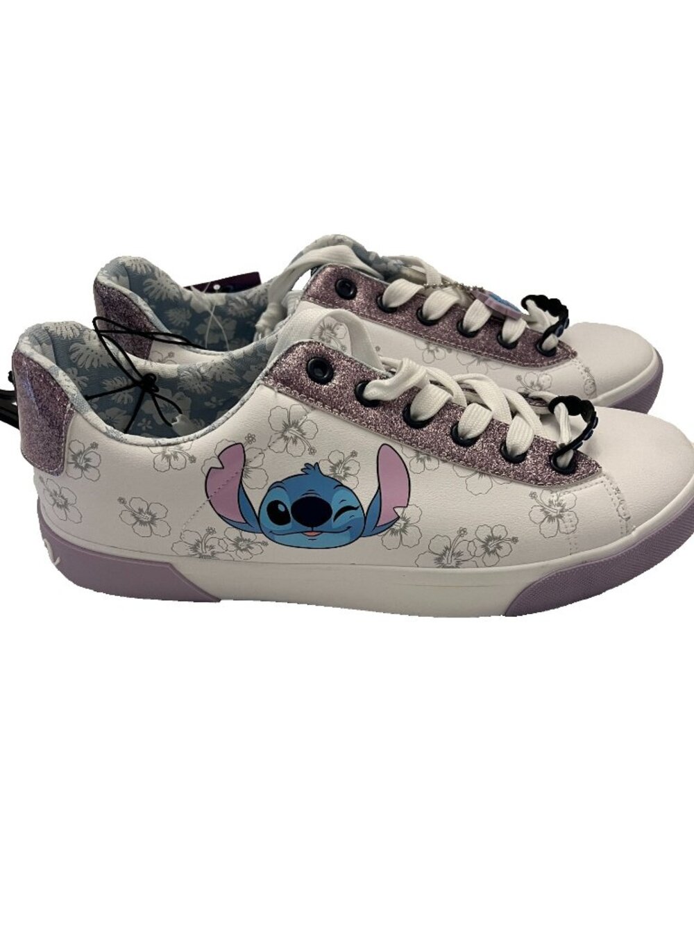 Stitch Womens Casual Sneakers White w/ Lavendar Glitter Hawaii Disney Sz 10